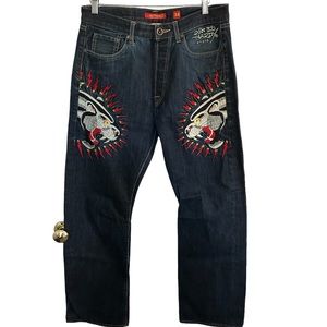 Vintage Ed Hardy puma embroidered jeans
